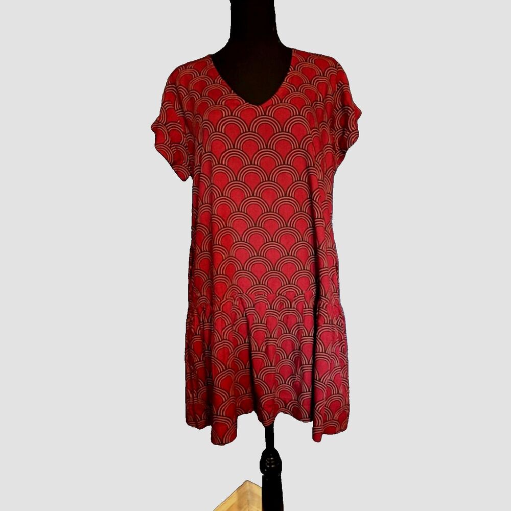 La Mer Luxe Short Sleeve Audrey Dress in Cannes Crimson Black Sz M NWT